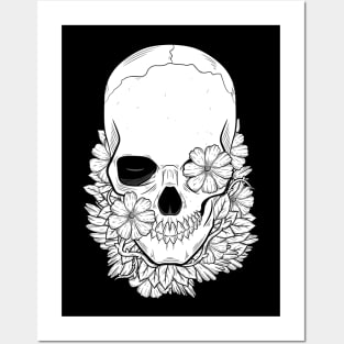 Skeleton Skull and Flowers Posters and Art